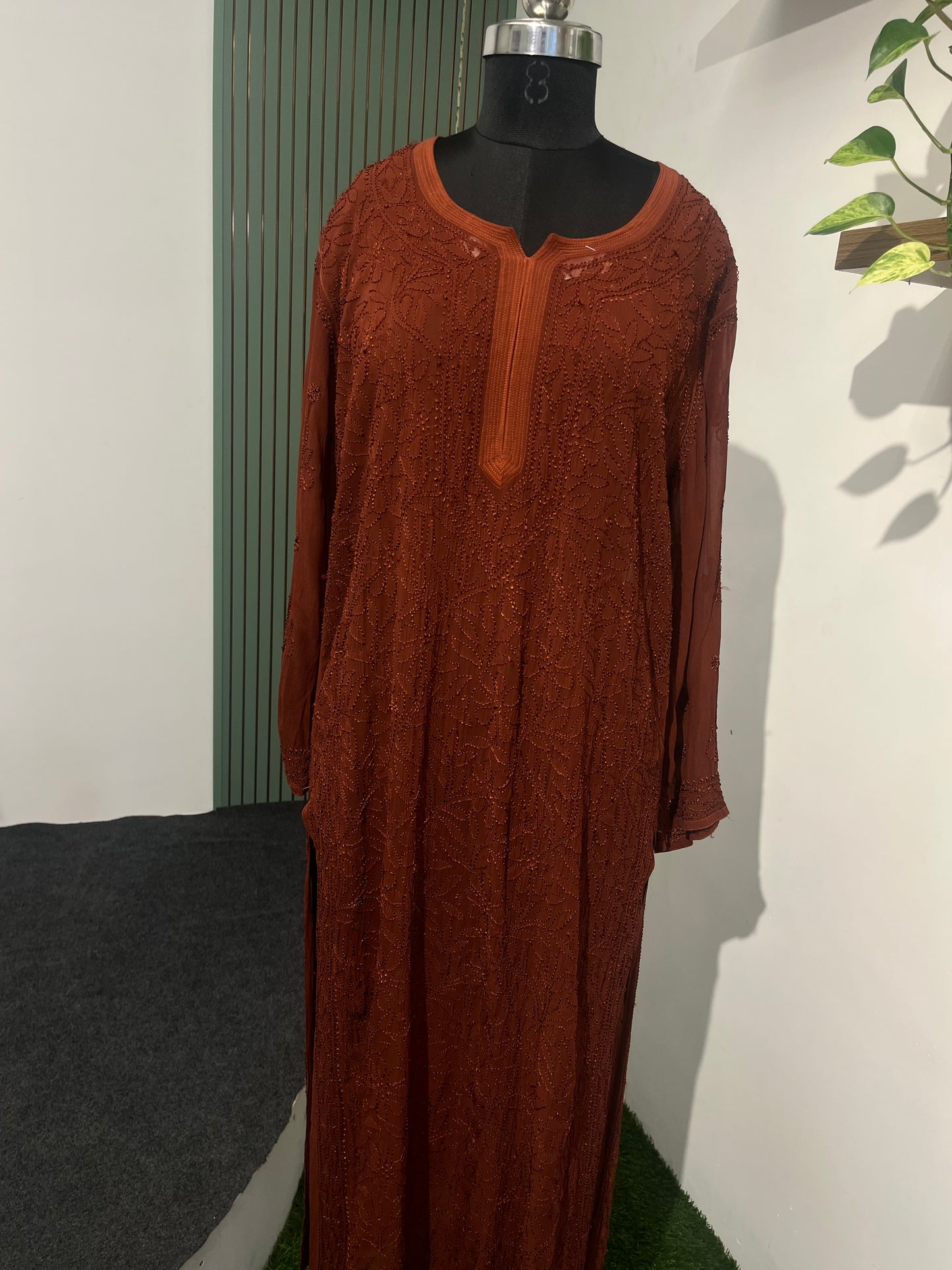 BROWN SHADE CHIKANKARI KURTI