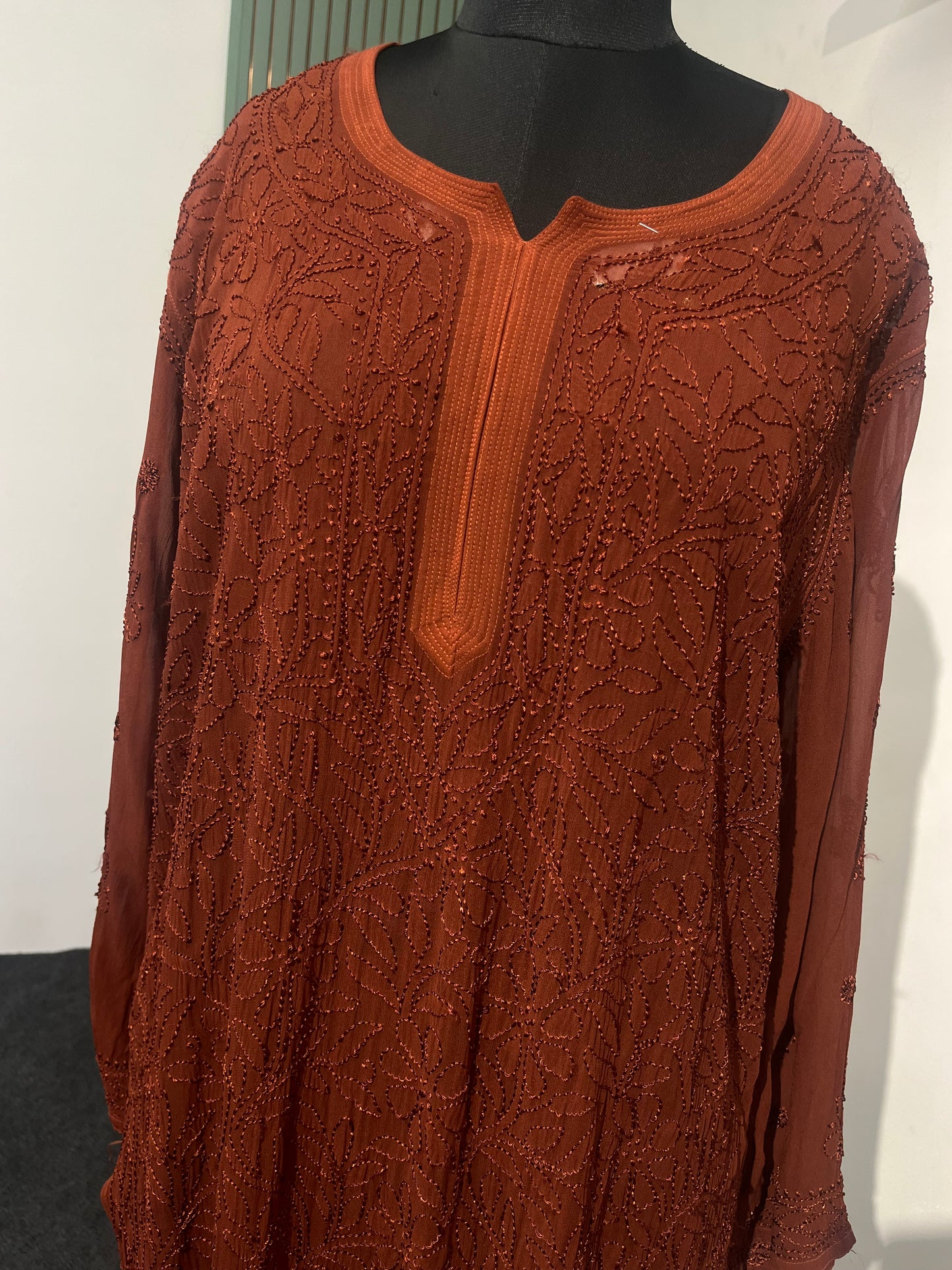 BROWN SHADE CHIKANKARI KURTI