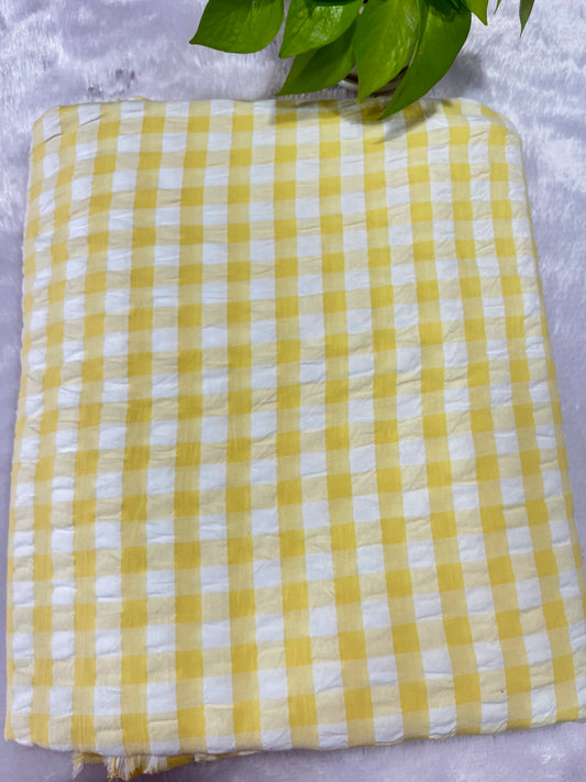 LEMON YELLOW CHECK SEERSUCKER FABRIC