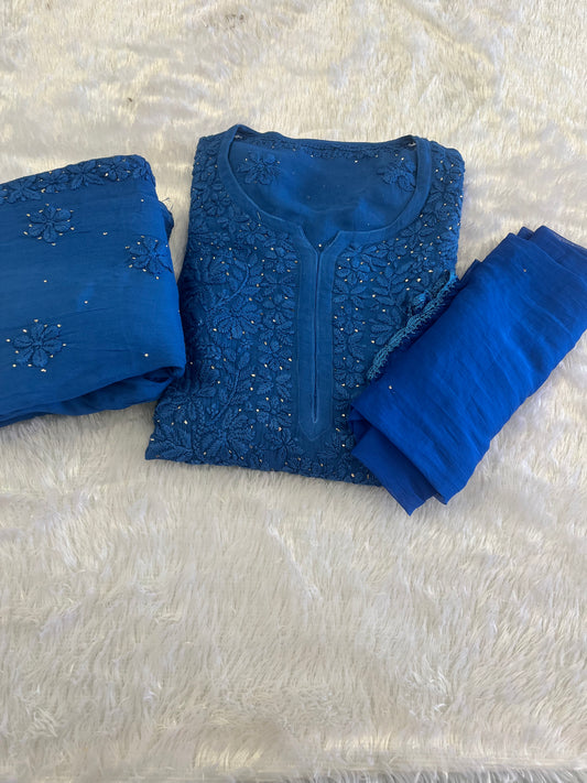 BLUE SHADE CHIKANKARI 3 PIECE SET