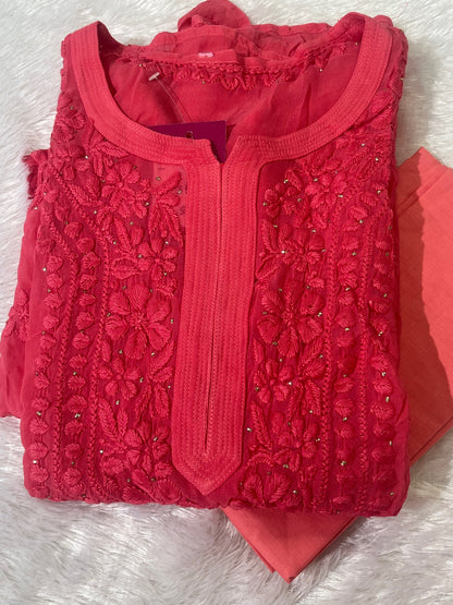 MAGENTA PINK SHADE CHIKANKARI KURTI