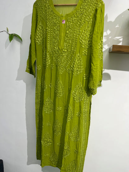 PARROT GREEN SHADE CHIKANKARI KURTI