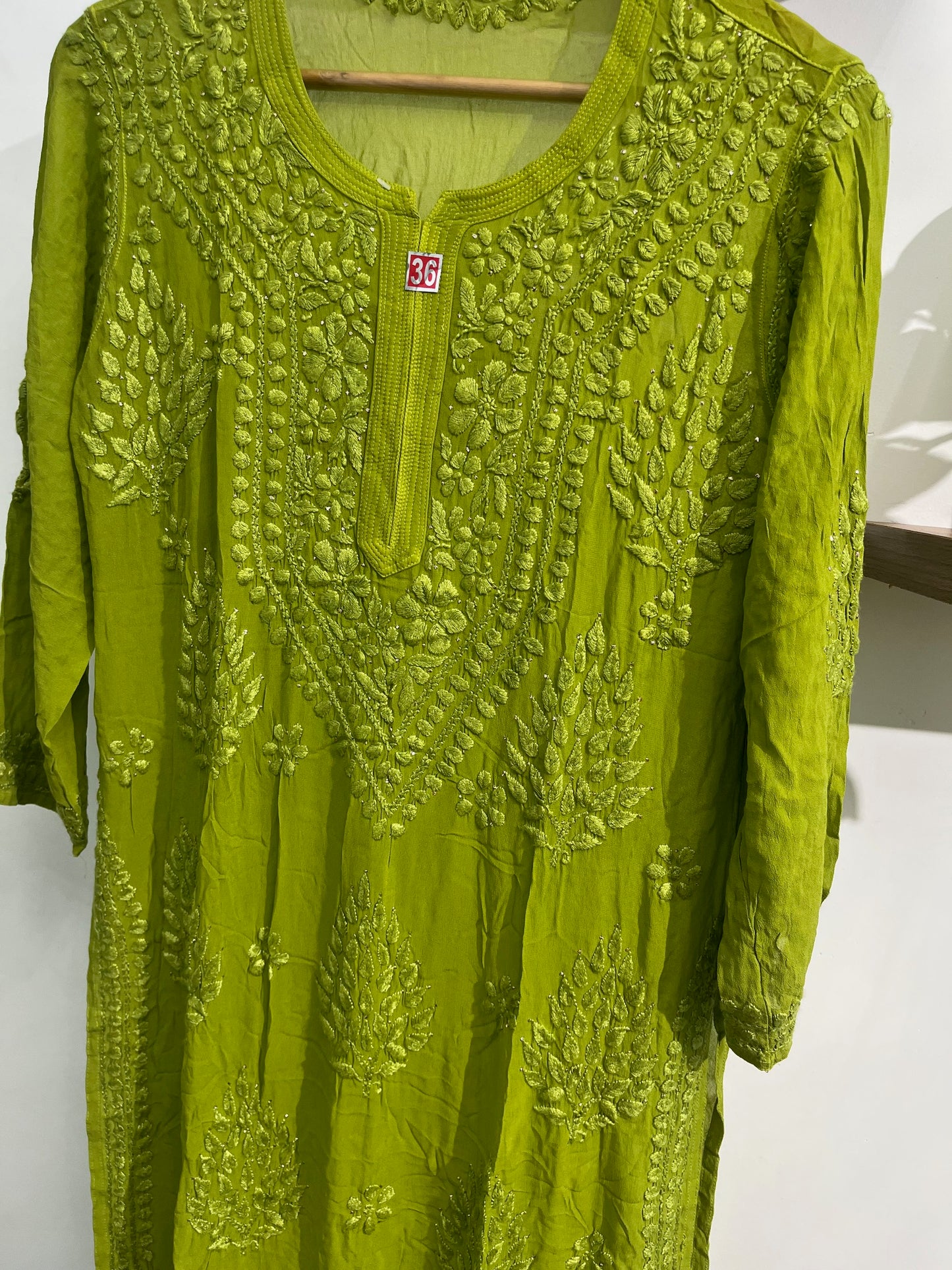 PARROT GREEN SHADE CHIKANKARI KURTI