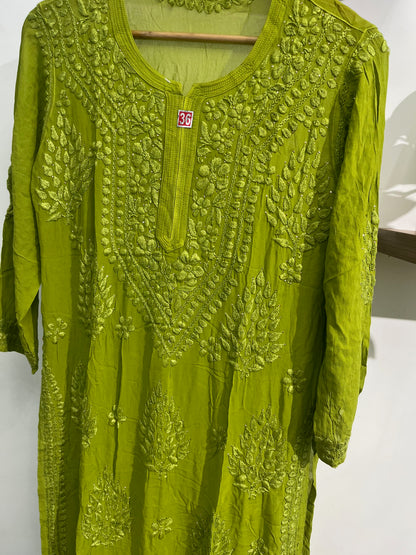PARROT GREEN SHADE CHIKANKARI KURTI