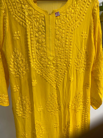 YELLOW SHADE CHIKANKARI KURTI