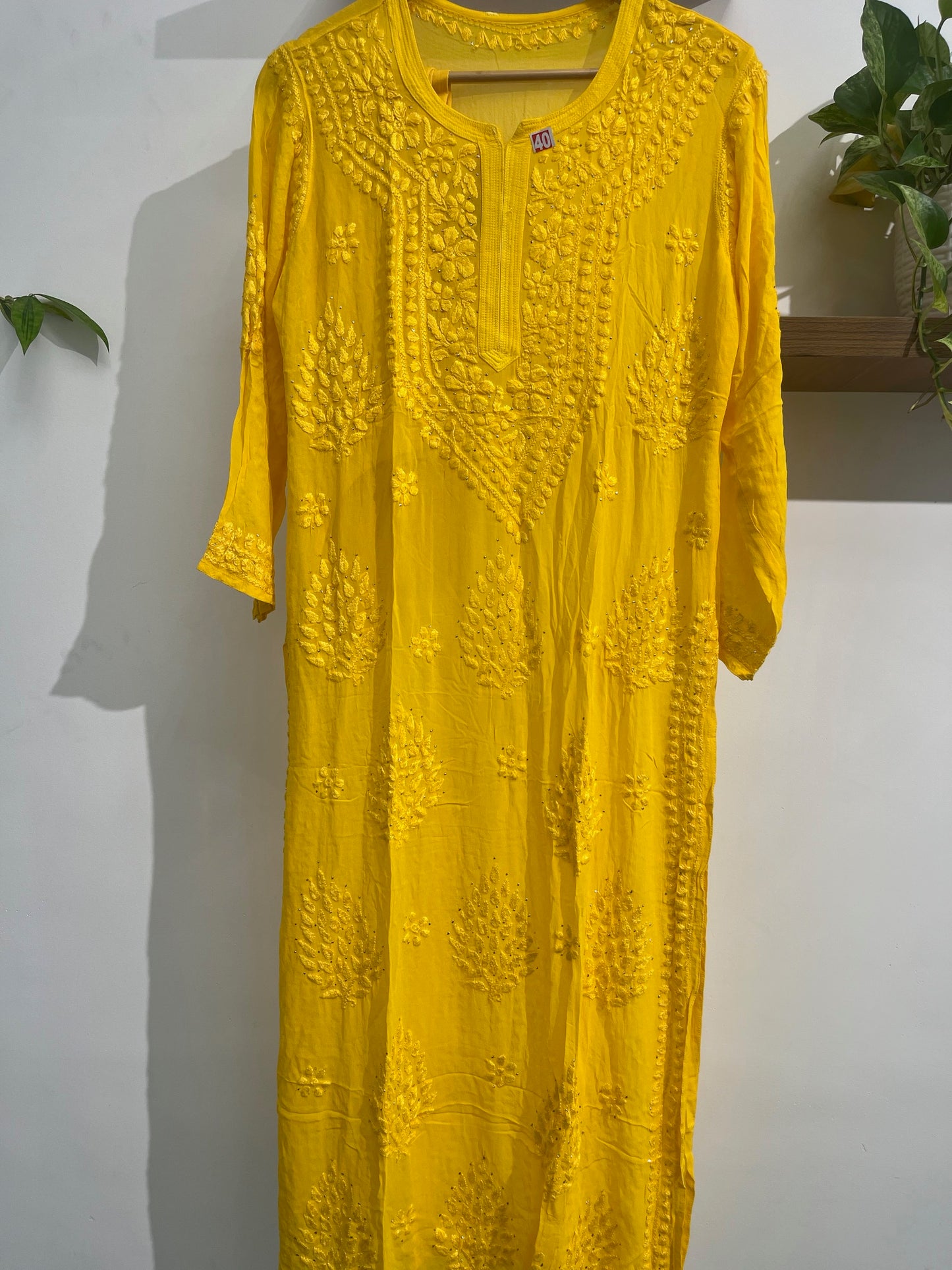 YELLOW SHADE CHIKANKARI KURTI