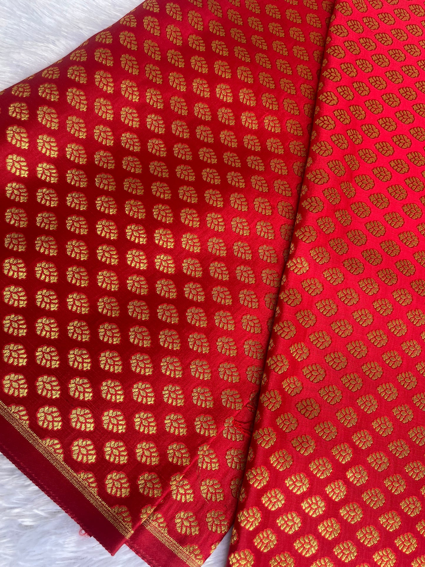 Red shade Banarasi brocade fabric