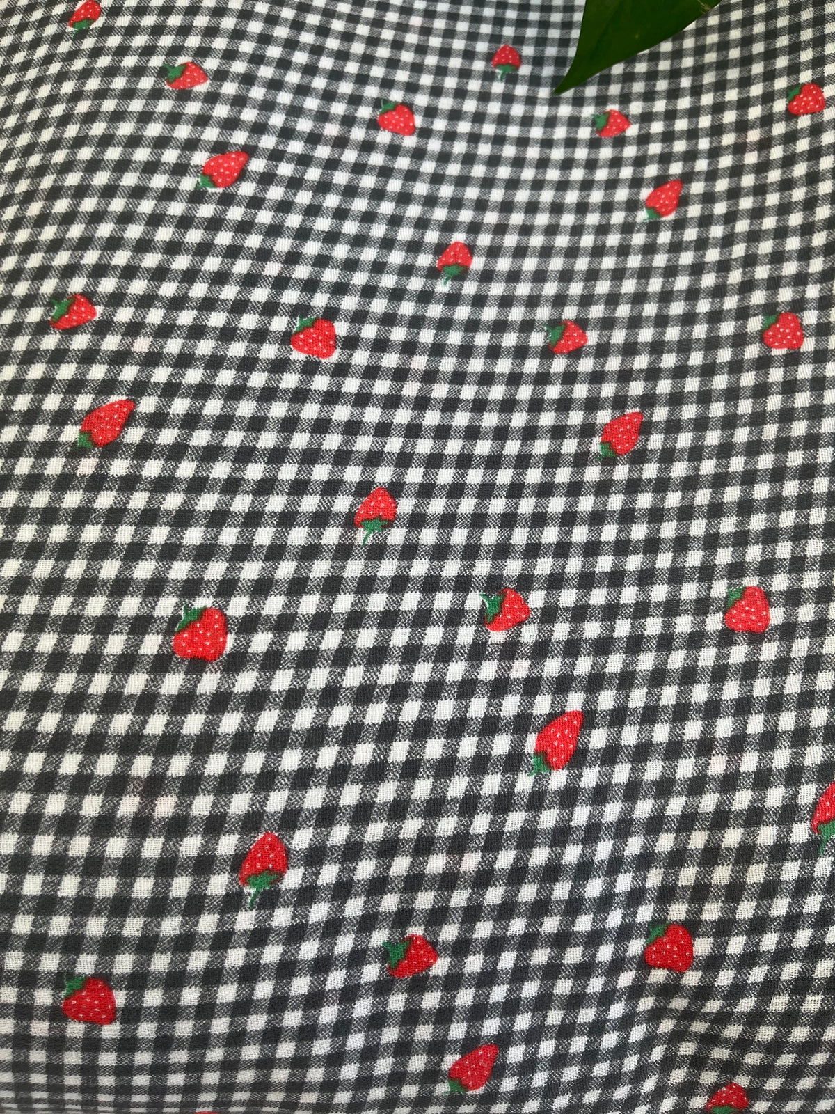 Black shade check fabric with Strawberry design