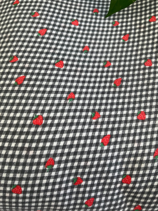 Black shade check fabric with Strawberry design