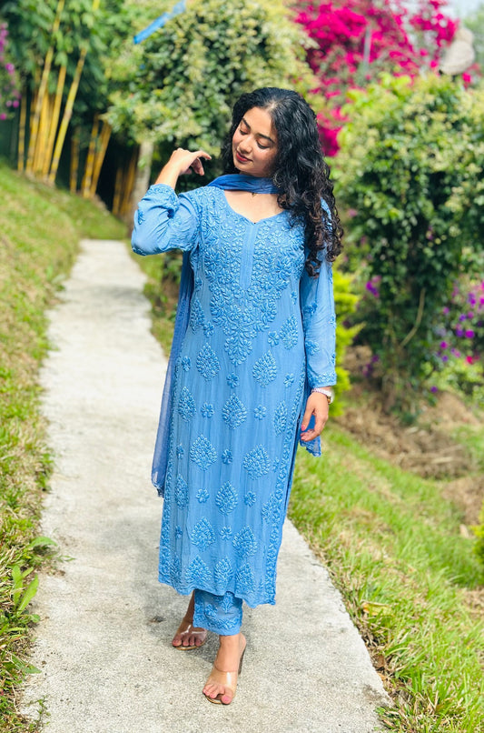 VISCOSE GEORGETTE CHIKANKARI FULL SET