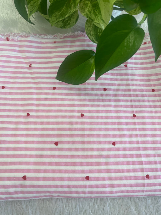 COTTON STRIPE WITH HEART  DESIGN FABRIC