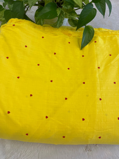 YELLOW SHADE COTTON FABRIC WITH RED HEART