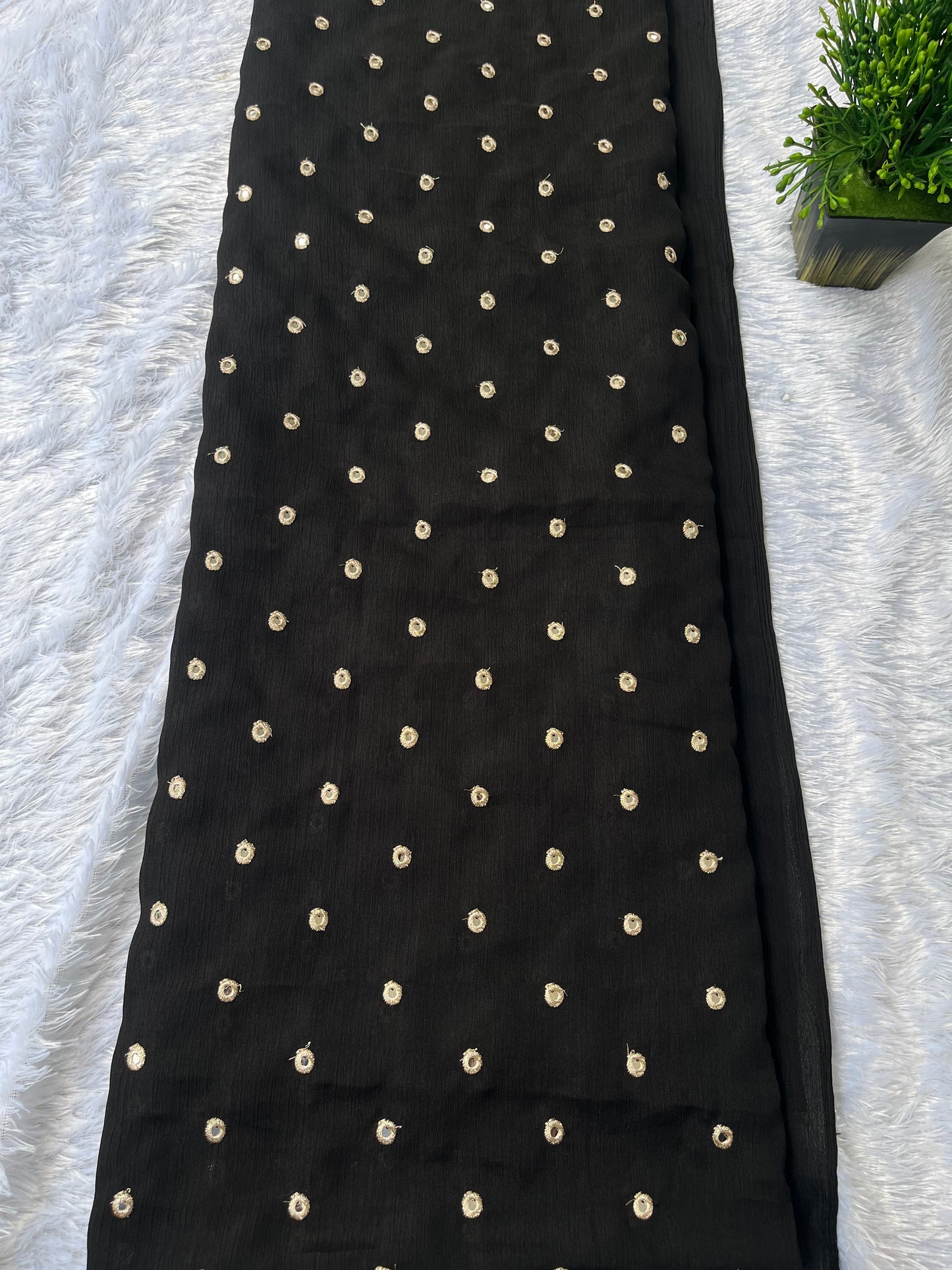 Chinon silk with mirror work fabtic