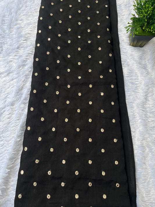 Chinon silk with mirror work fabtic