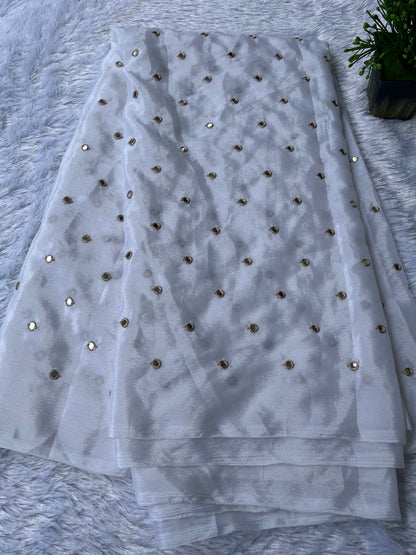 Chinon silk with mirror work fabric