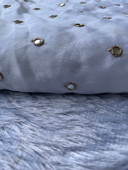 Chinon silk with mirror work fabric