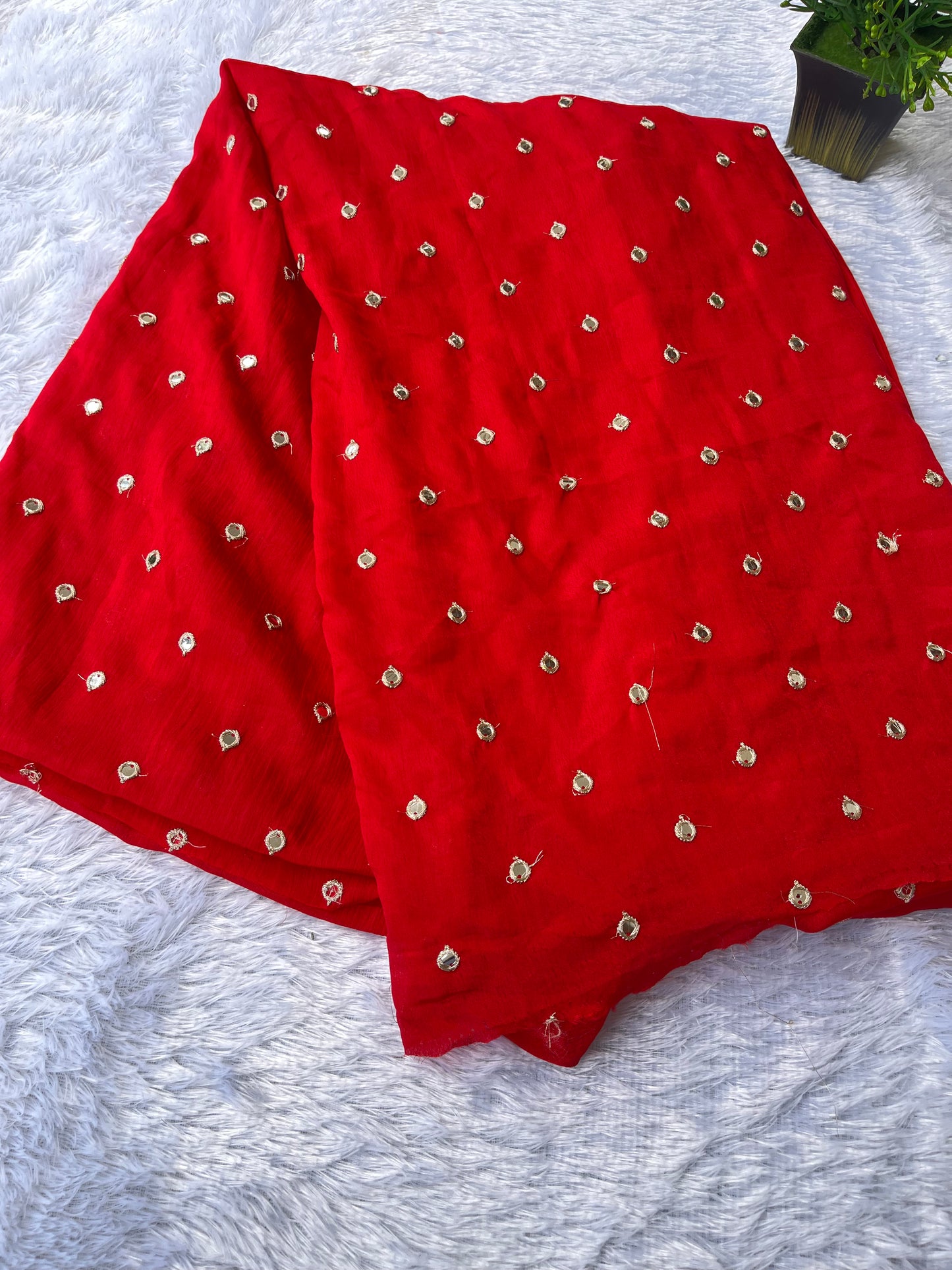 Chinon silk with mirror work fabric