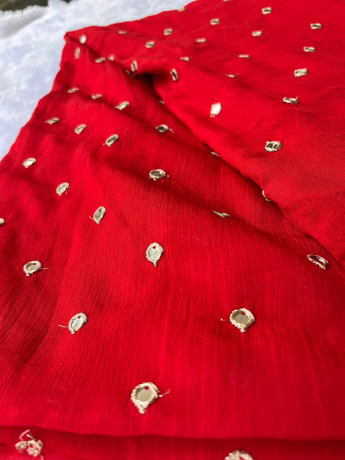 Chinon silk with mirror work fabric