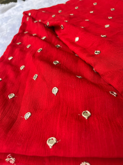 Chinon silk with mirror work fabric