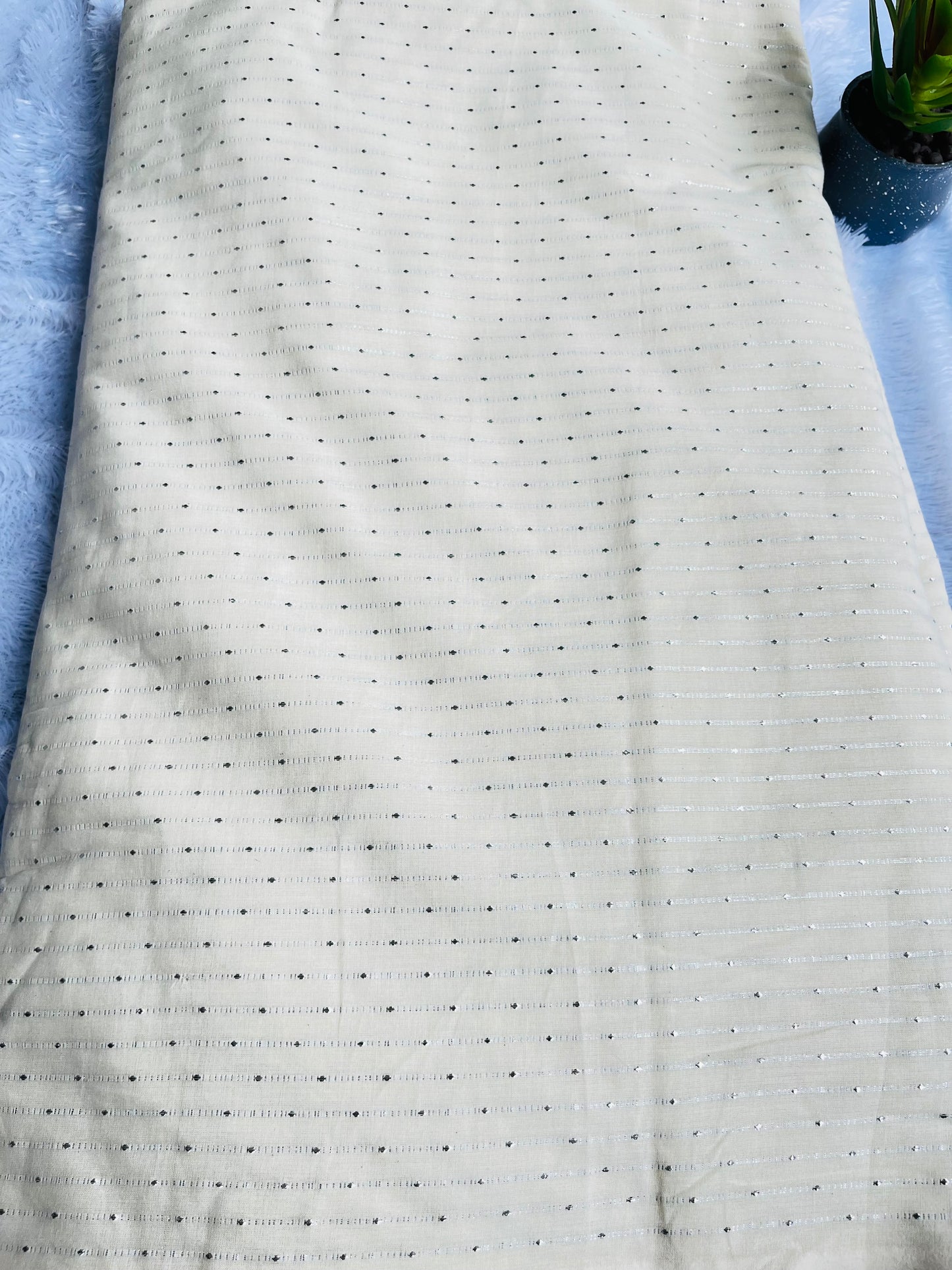 Soft cotton with silver lines fabric