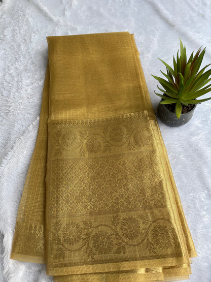 Golden tissue saree with border