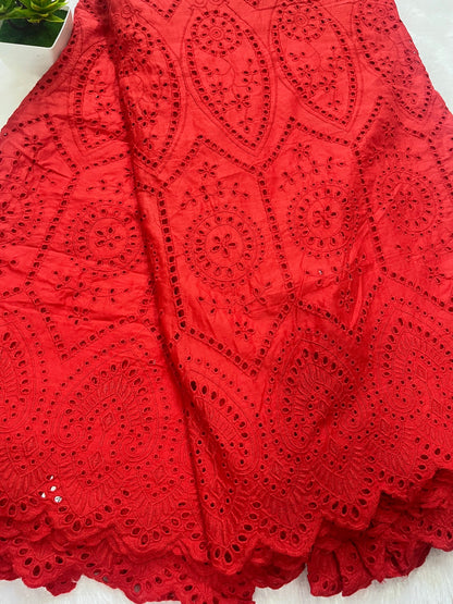 red cut work fabric