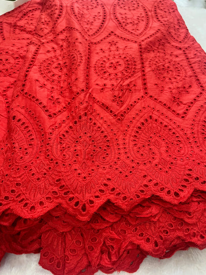 red cut work fabric