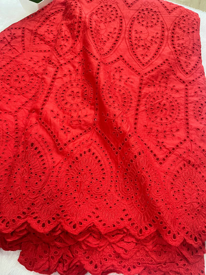 red cut work fabric