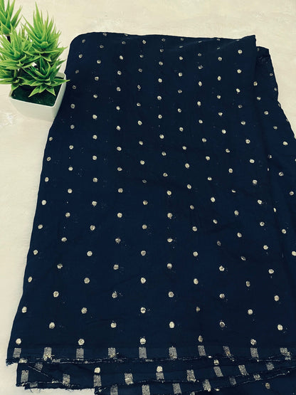 COTTON SILK BUTTA WORK NAVY BLUE SHADE