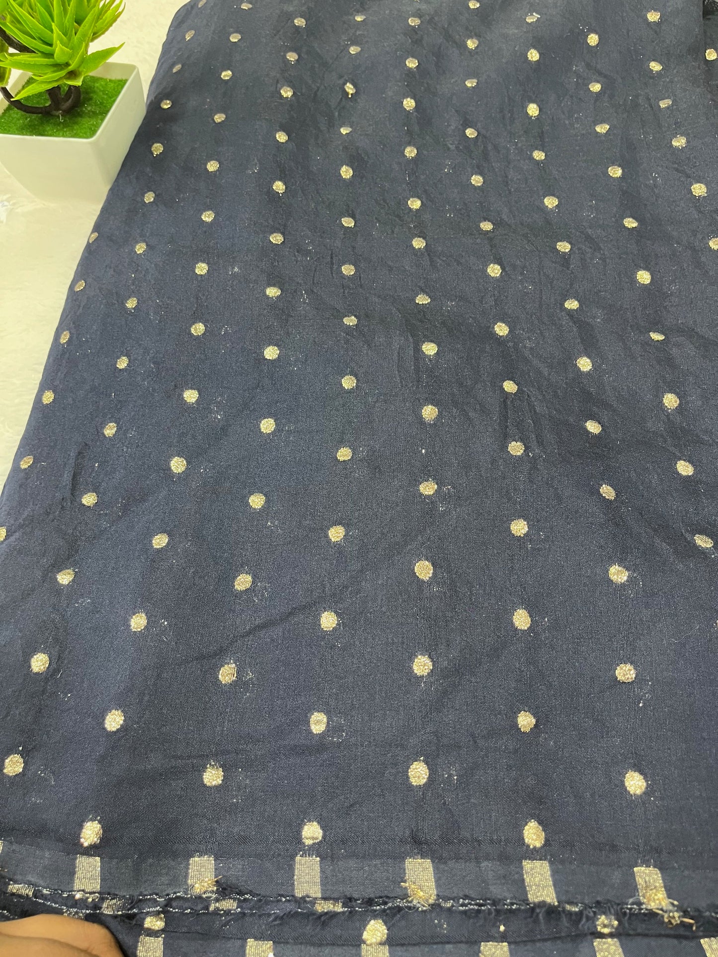 COTTON SILK BUTTA WORK NAVY BLUE SHADE