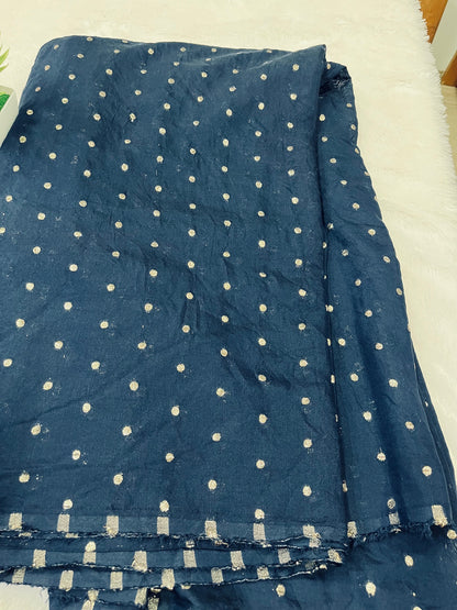 COTTON SILK BUTTA WORK NAVY BLUE SHADE
