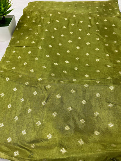 CUTE MEHENDI GREEN SHADE RUSSIAN SILK FABRIC