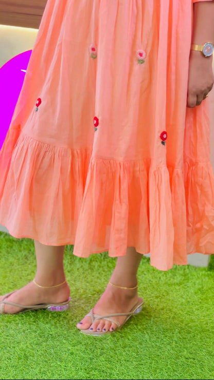 PEACH MUL COTTON FROCK
