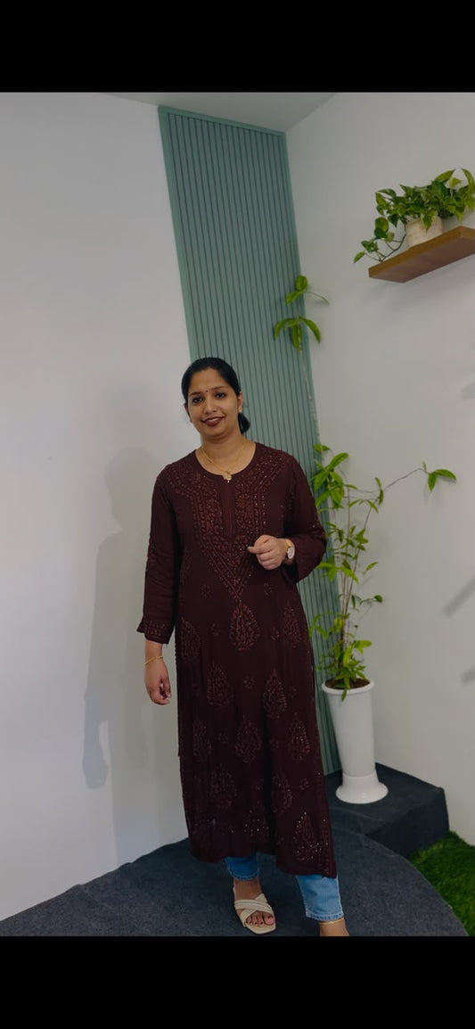COFFEE BROWN CHIKANKARI KURTI
