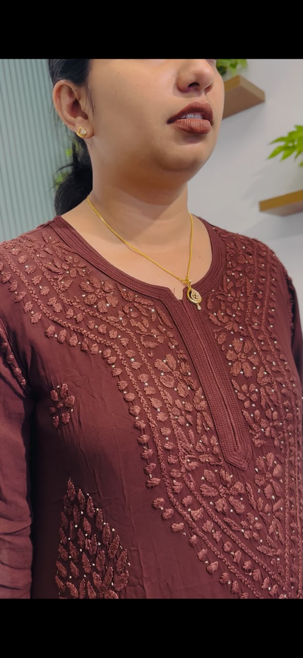 COFFEE BROWN CHIKANKARI KURTI