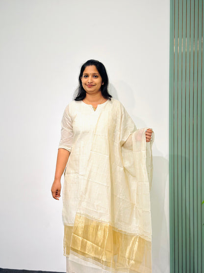 ONAM COLLECTIONS - CHANDERI SILK FULL STITCHED SALWAR SET